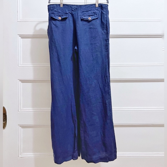 Daughters of the Liberation Blue Wide-Leg 100% Linen Trousers w/ Sailor Buttons - Picture 2 of 8